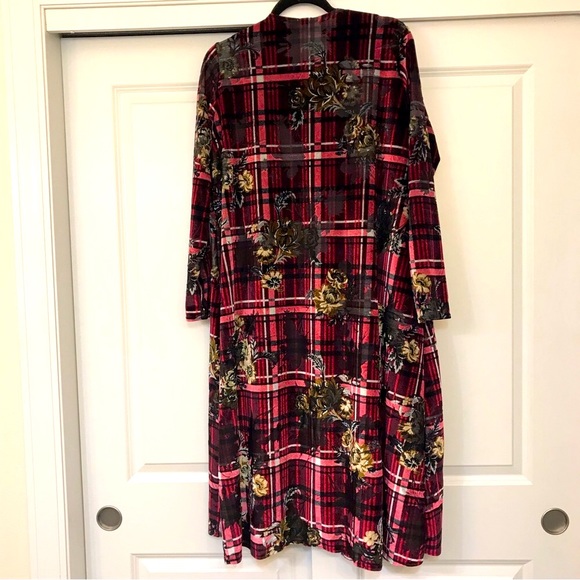 LulaRoe Velvety L Duster w/pockets-Holiday Reds white brown flower print! - Picture 11 of 11